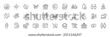 Delivery truck, Statistics and Sea mountains line icons. Pack of Ice cream, Voting ballot, Agreement document icon. Seo gear, Loan percent, Internet notification pictogram. Airplane wifi. Vector