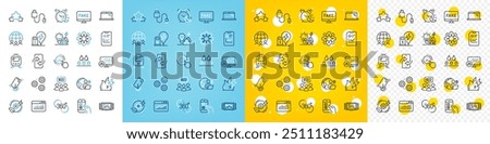 Vector icons set of Waterproof, Gears and Stars line icons pack for web with Charging cable, Fake news, Smartphone broken outline icon. Fire energy, Report document, Image carousel pictogram. Vector