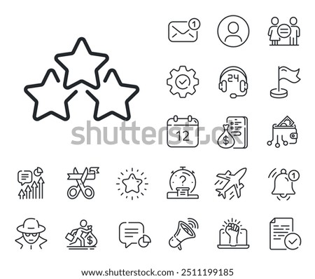 Star rating sign. Salaryman, gender equality and alert bell outline icons. Ranking stars line icon. Best rank symbol. Ranking stars line sign. Spy or profile placeholder icon. Vector