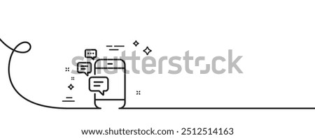 Communication line icon. Continuous one line with curl. Smartphone chat symbol. Business messages sign. Communication single outline ribbon. Loop curve pattern. Vector