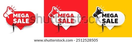 Mega Sale tag. Speech bubble with megaphone and woman silhouette. Special offer price sign. Advertising Discounts symbol. Mega sale chat speech message. Woman with megaphone. Vector