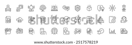 Move gesture, Buying house and Global business line icons. Pack of Analysis app, Quick tips, Augmented reality icon. Approved, Alarm clock, Dot plot pictogram. Phone puzzle, Phone code. Vector