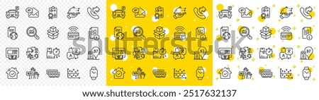 Outline Smartwatch, Diesel station and Bid offer line icons pack for web with Atm, Manual, New mail line icon. Ram, Translate, Data analysis pictogram icon. Food delivery. Vector