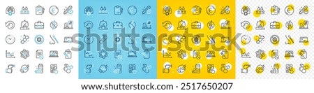 Vector icons set of Timer, Recovery data and Waterproof line icons pack for web with Clipboard, Vaccination passport, Diagram chart outline icon. Electronic thermometer, Music. Vector