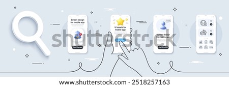 Secure mail, Currency rate and Update document line icons pack. Phone screen mockup with 3d star, alert and chat message. Report timer, Filling station, Outsource work web icon. Vector