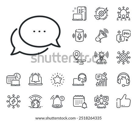 Chat comment sign. Place location, technology and smart speaker outline icons. Dots message line icon. Speech bubble symbol. Dots message line sign. Influencer, brand ambassador icon. Vector