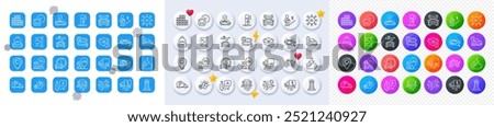 Truck parking, Gift and Delivery route line icons. Square, Gradient, Pin 3d buttons. AI, QA and map pin icons. Pack of Cancel flight, Battery, Backpack icon. Vector