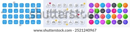 Water drop, Ice cream and Delivery truck line icons. Square, Gradient, Pin 3d buttons. AI, QA and map pin icons. Pack of Voice assistant, Arena stadium, Cleaning icon. Vector