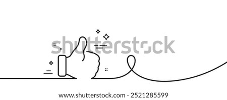 Like line icon. Continuous one line with curl. Thumbs up sign. Positive feedback, social media symbol. Like single outline ribbon. Loop curve pattern. Vector