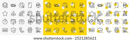 Outline Search employee, Place and Business person line icons pack for web with Timer, Phone messages, Wallet line icon. Mail app, Smartphone cover, Dj controller pictogram icon. Star. Vector