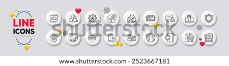 Work home, Hold smartphone and Wallet line icons. White buttons 3d icons. Pack of Car service, Lightning bolt, Ferris wheel icon. Empower, Cashback, Phone protection pictogram. Vector