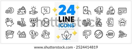 Icons set of Employee benefits, Fraud and Money line icons pack for app with Loyalty program, Card, Payment methods thin outline icon. Deflation, Finance, Coins bag pictogram. Vector