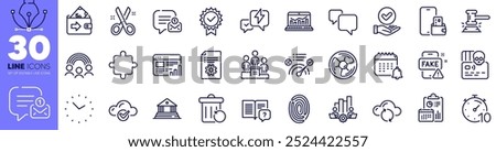 Wallet, Cyber attack and Report line icons pack. Web report, New message, Calendar web icon. Approved checkbox, Teamwork chart, Recovery trash pictogram. Cloud computing. Design with pen tool. Vector