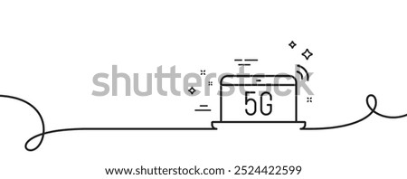 5g notebook line icon. Continuous one line with curl. Wireless technology sign. Mobile wifi internet symbol. 5g notebook single outline ribbon. Loop curve pattern. Vector