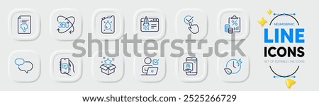 Chat app, Start business and Online voting line icons for web app. Pack of Thumb down, Charging time, Pin marker pictogram icons. Tax document, Full rotation, Canister signs. Vector