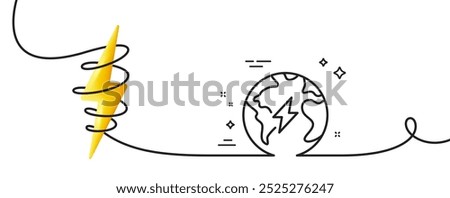 Electricity line icon. Continuous one line with curl. Electric power energy sign. Lightning bolt symbol. Electricity single outline ribbon. Loop curve with energy. Vector