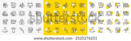 Outline Vip timer, Seo stats and Ceiling lamp line icons pack for web with Rocket, Gps, Food delivery line icon. Card, Chemistry pipette, Restaurant app pictogram icon. Reject file. Vector