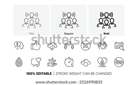 Pay, Cloud share and Cloud sync line icons. Pack of Local grown, Consulting business, Heart icon. Stop stress, Timer, Like pictogram. Artificial colors, Organic product, Smartphone holding. Vector