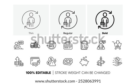 Replacement, Vip shopping and Loyalty points line icons. Pack of Shopping, Loan percent, Online auction icon. Banking money, Loyalty card, Checklist pictogram. Wallet, Deflation, Piggy bank. Vector