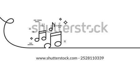 Music line icon. Continuous one line with curl. Musical note sign. Audio sound symbol. Music single outline ribbon. Loop curve pattern. Vector