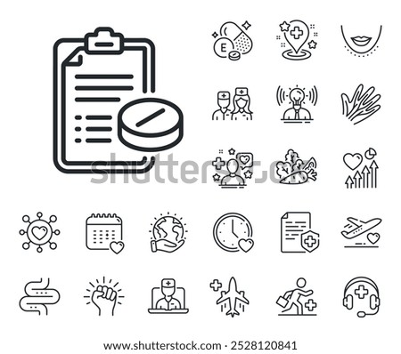 Medicine pills sign. Online doctor, patient and medicine outline icons. Medical prescription line icon. Pharmacy medication symbol. Medical prescription line sign. Vector