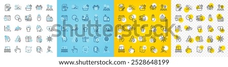 Vector icons set of Volunteer, Cursor and Teacher line icons pack for web with Notification calendar, Time management, Cardio training outline icon. Ab testing, Add gift, Thoughts pictogram. Vector