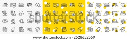 Outline Stop shopping, Flight destination and Night city line icons pack for web with Exam time, Star, Balloon dart line icon. Calendar tax, Volunteer, Timer pictogram icon. Vector