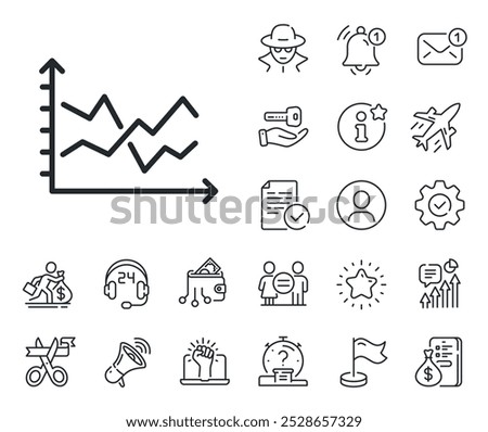 Presentation graph sign. Salaryman, gender equality and alert bell outline icons. Diagram chart line icon. Market analytics symbol. Diagram chart line sign. Spy or profile placeholder icon. Vector