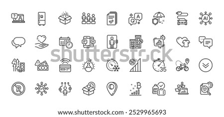 Equality, Car charge and Contactless payment line icons pack. AI, Question and Answer, Map pin icons. Teamwork, Scroll down, Timer web icon. Refrigerator, Elevator, Faq pictogram. Vector