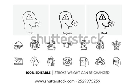 Teamwork, Meeting and Restaurant food line icons. Pack of Cough, Brainstorming, Lgbt icon. Mail app, Engineering team, Medical help pictogram. Approved teamwork, Group, Video conference. Vector