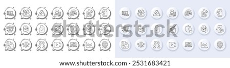 Stairs, Lock and Electric app line icons. White pin 3d buttons, chat bubbles icons. Pack of Lightning bolt, Teamwork questions, Phone repair icon. Photo studio, Diagram chart, Card pictogram. Vector