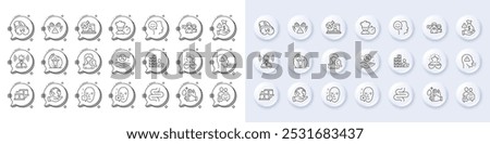 Communication, People talking and Collagen skin line icons. White pin 3d buttons, chat bubbles icons. Pack of Good mood, Best glasses, Wash hands icon. Vector