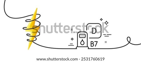 Diesel station line icon. Continuous one line with curl. Filling station sign. B7 liquid fuel symbol. Diesel station single outline ribbon. Loop curve with energy. Vector