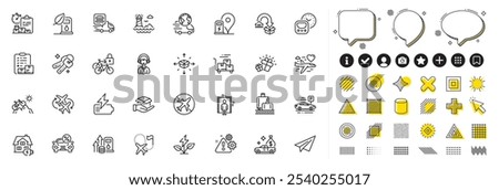 Set of Inventory checklist, Battery and Shipping support line icons for web app. Design elements, Social media icons. Cash transit, Gift, Bicycle lockers icons. Vector