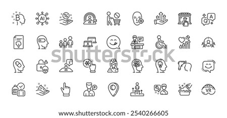 Valet servant, Stress and Business podium line icons pack. AI, Question and Answer, Map pin icons. Smile chat, Depression treatment, Yummy smile web icon. Vector