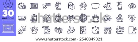 Medicine price, Phone warning and Hdd line icons pack. Prescription drugs, Accounting, Quick tips web icon. Business vision, Timer, Report pictogram. Wallet, Cyber attack, Usd coins. Vector