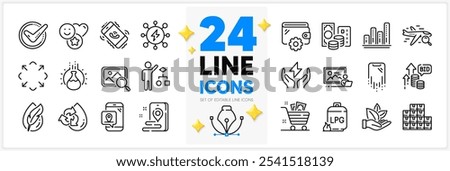 Icons set of Credit card, Call center and Chemistry experiment line icons pack for app with Safe energy, Hypoallergenic tested, Smile thin outline icon. Power, Maximize. Design with 3d stars. Vector