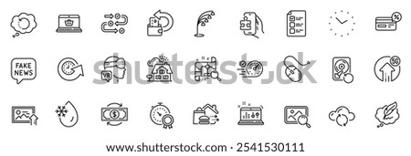 Icons pack as Money change, Recovery data and Fake news line icons for app include Search map, Best result, Recovery hdd outline thin icon web set. 5g upload, Update time. Vector