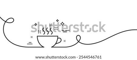 Coffee cup line icon. Continuous one line with curl. Hot cappuccino sign. Tea drink mug symbol. Coffee cup single outline ribbon. Loop curve pattern. Vector