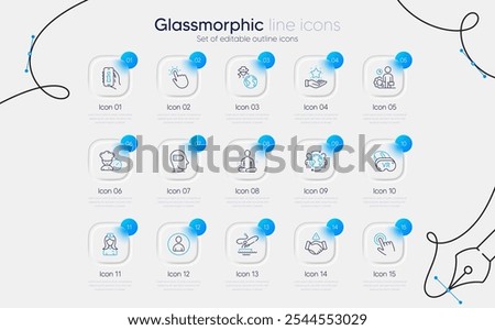 Set of Avatar, Hospital nurse and Loyalty program line icons for web app. Boat fishing, Inspect, Cursor icons. Chef, Global business, Touchpoint signs. Info app, Fraud, Weariness. Vector