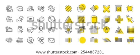 Set of Callback or feedback, Call support and Chat message icons. Design shape elements. Processing line icons. 24 hour service, Call centre, 24h. Vector