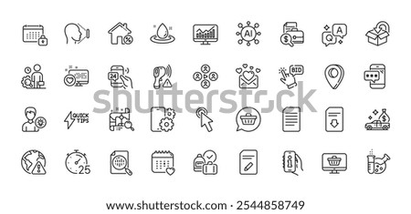 Shopping cart, Web shop and Video conference line icons pack. AI, Question and Answer, Map pin icons. Love mail, Face id, Person idea web icon. Vector