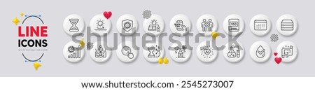 Architectural plan, Alcohol addiction and Dermatologically tested line icons. White buttons 3d icons. Pack of Coronavirus, Time, Hourglass timer icon. Vector