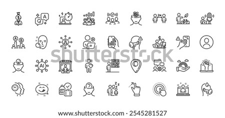 Podcast, Ab testing and Manager line icons pack. AI, Question and Answer, Map pin icons. Best manager, Engineering team, Medical mask web icon. Vector