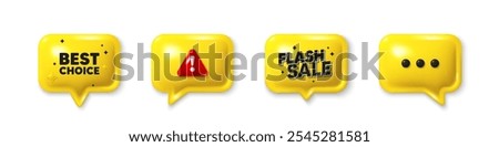 Offer speech bubble 3d icons. Best choice tag. Special offer Sale sign. Advertising Discounts symbol. Best choice chat offer. Flash sale, danger alert. Text box balloon. Vector