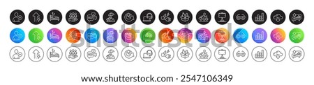 Bid offer, Love glasses and Sleep line icons. Round icon gradient buttons. Pack of Cloud download, Food donation, Share idea icon. Best buyers, Electricity plug, Add user pictogram. Vector