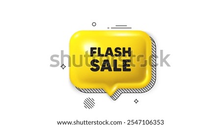 3d speech bubble icon. Flash Sale tag. Special offer price sign. Advertising Discounts symbol. Flash sale chat talk message. Speech bubble banner. Yellow text balloon. Vector