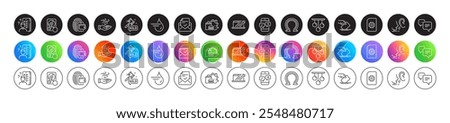 Wallet, Phone survey and Recovery hdd line icons. Round icon gradient buttons. Pack of Voting ballot, File management, Approved mail icon. Auction hammer, Wind energy, Dots message pictogram. Vector