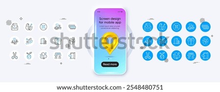 Phone mockup with 3d map pin icon. Clean bubbles, Buildings and Save planet line icons. Pack of Green energy, Qr code, Court judge icon. Teamwork question, Entrance, Gift box pictogram. Vector