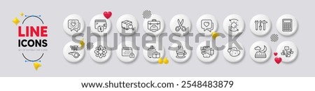 Spanner tool, Night mattress and Teamwork line icons. White buttons 3d icons. Pack of Wallet, Augmented reality, Construction toolbox icon. Potato, Baggage, Friends chat pictogram. Vector